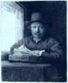 dibujando en un retrato de ventana Rembrandt